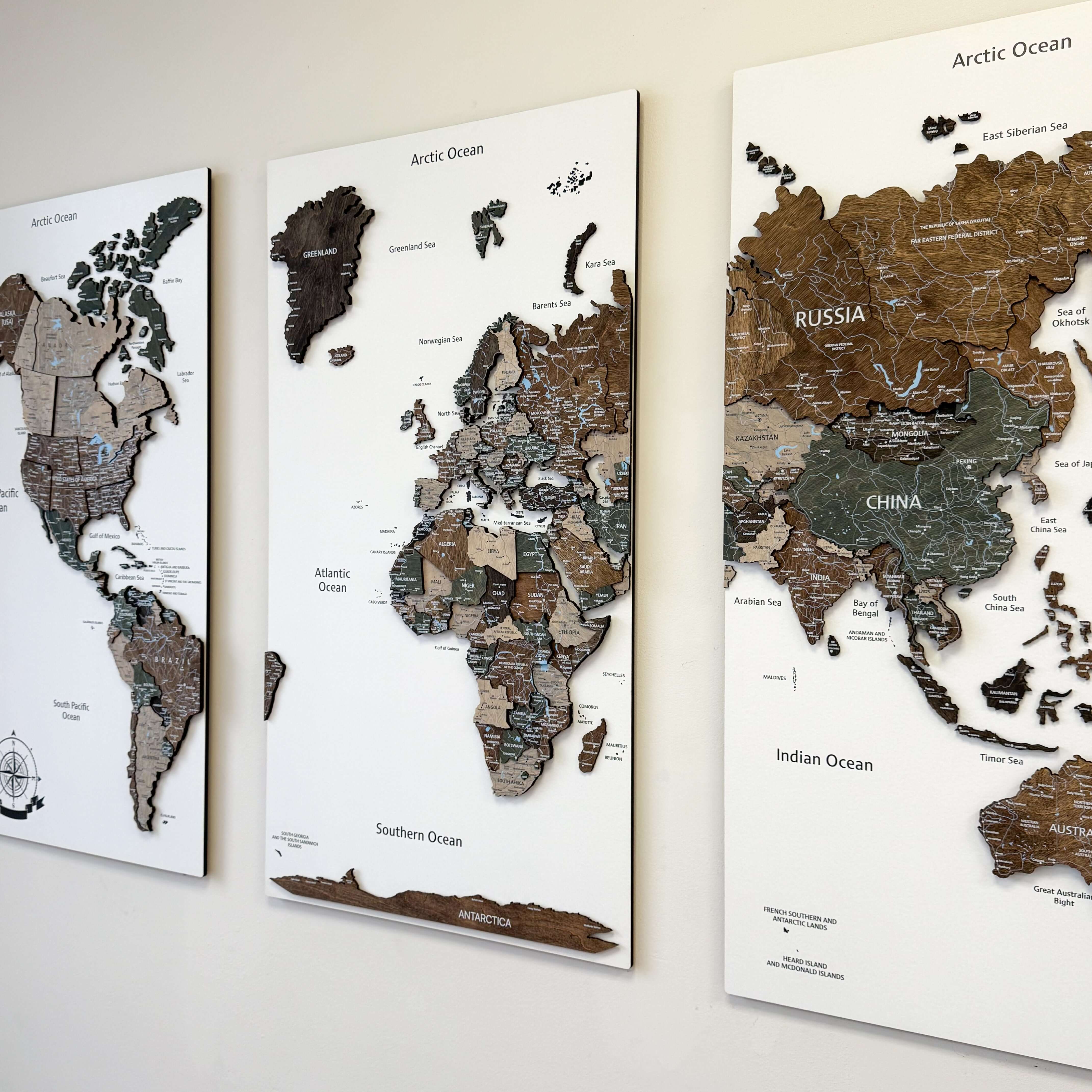 Wood World Map on a Board - Rustic