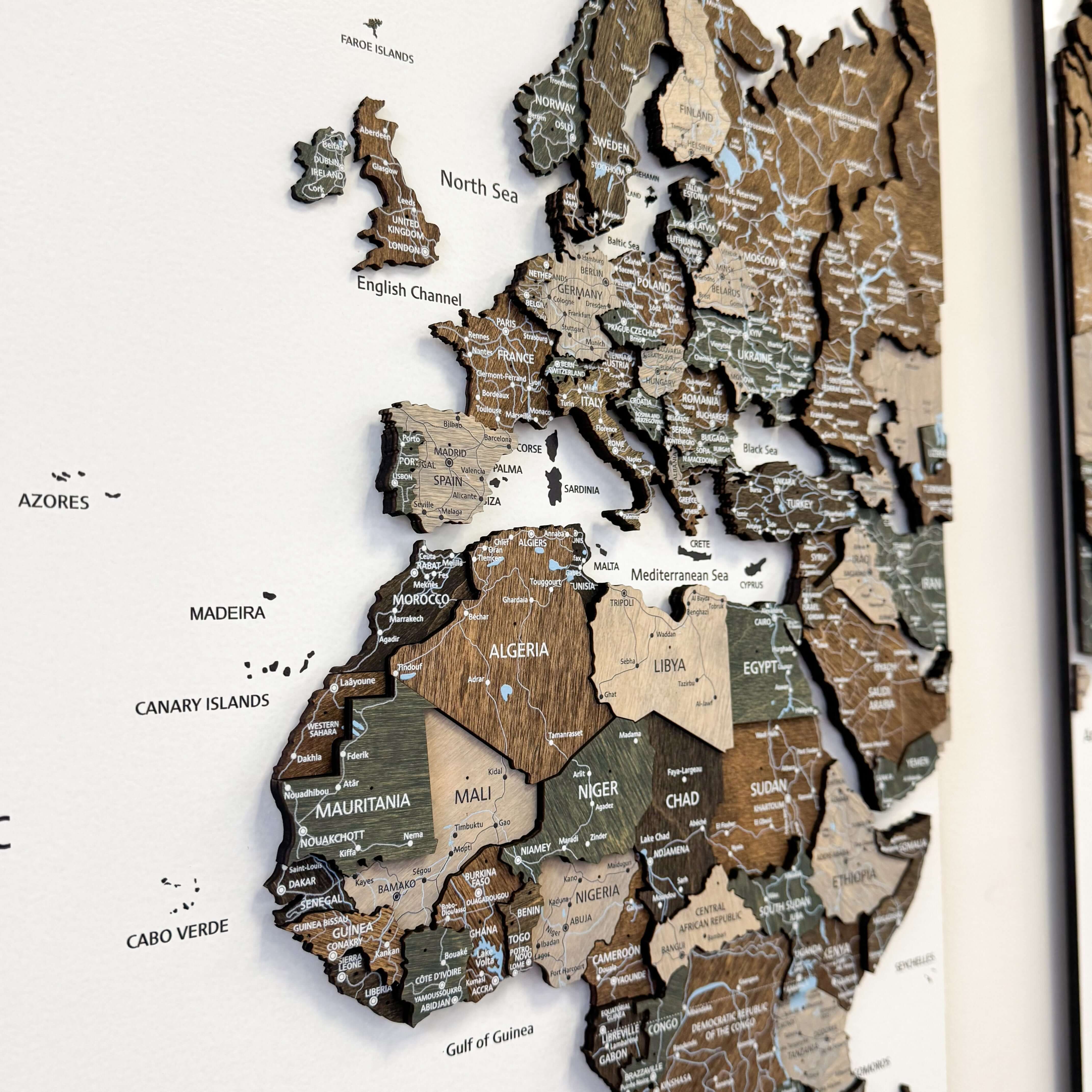 Wood World Map on a Board - Rustic