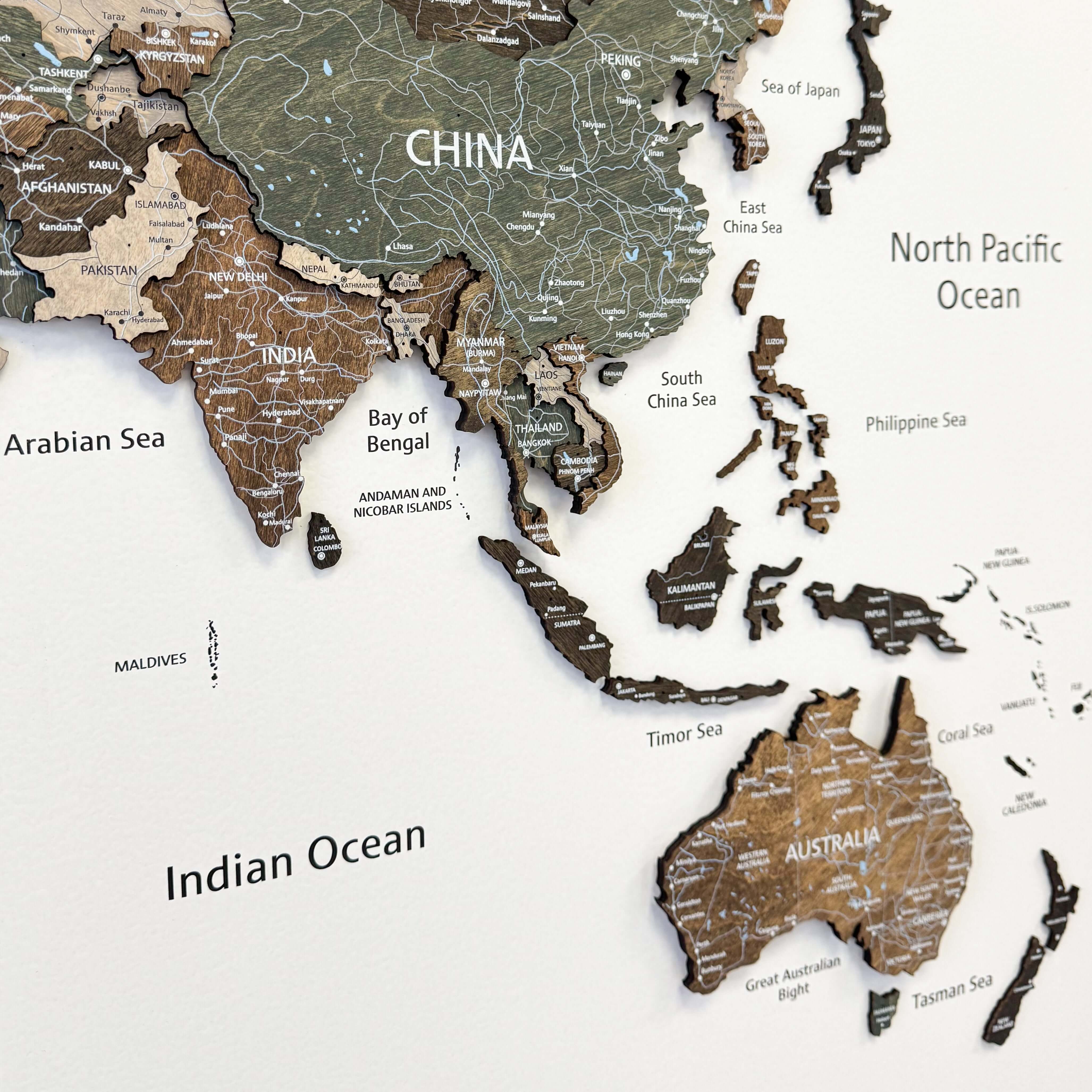 Wood World Map on a Board - Rustic