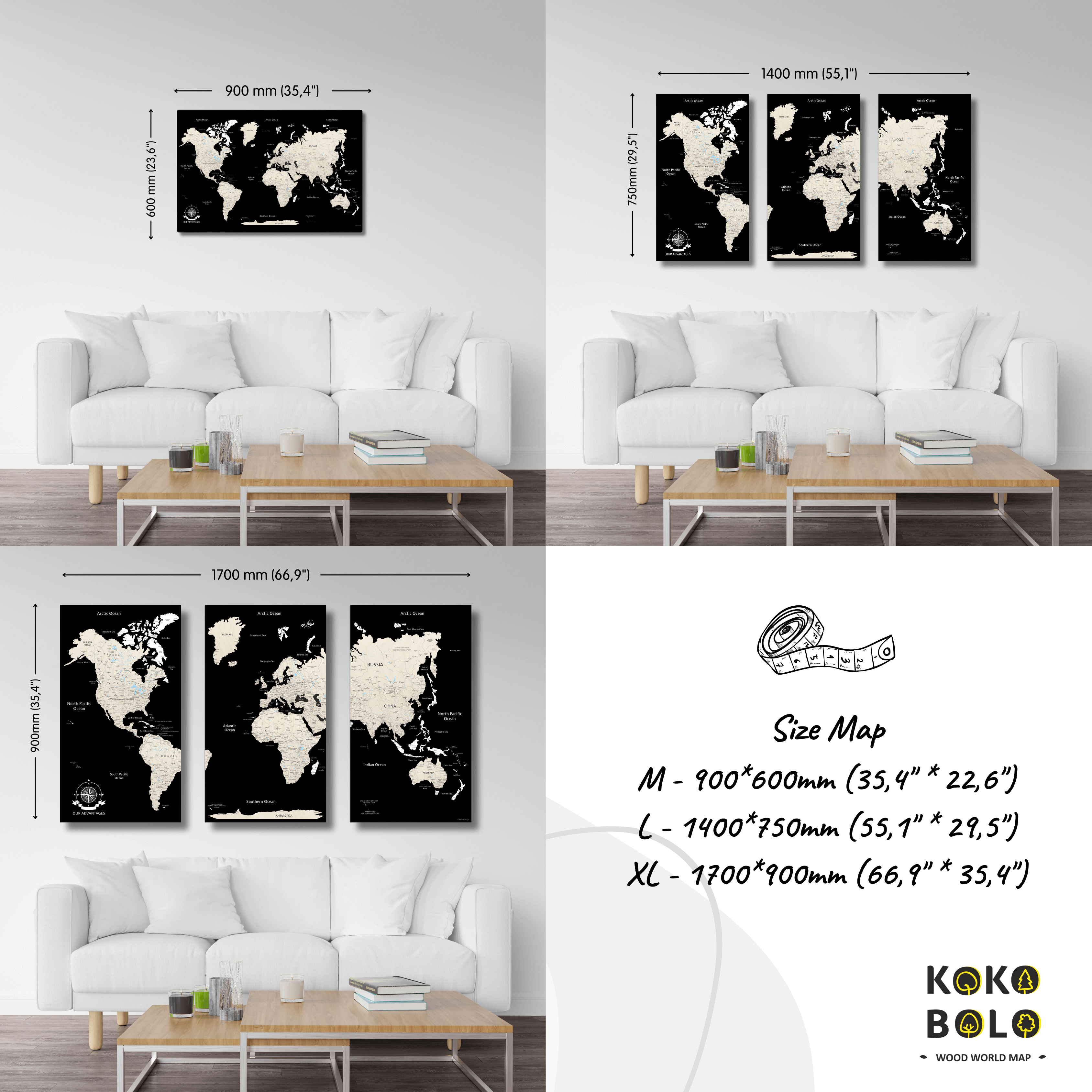 2D Cork World Map -Monochrome
