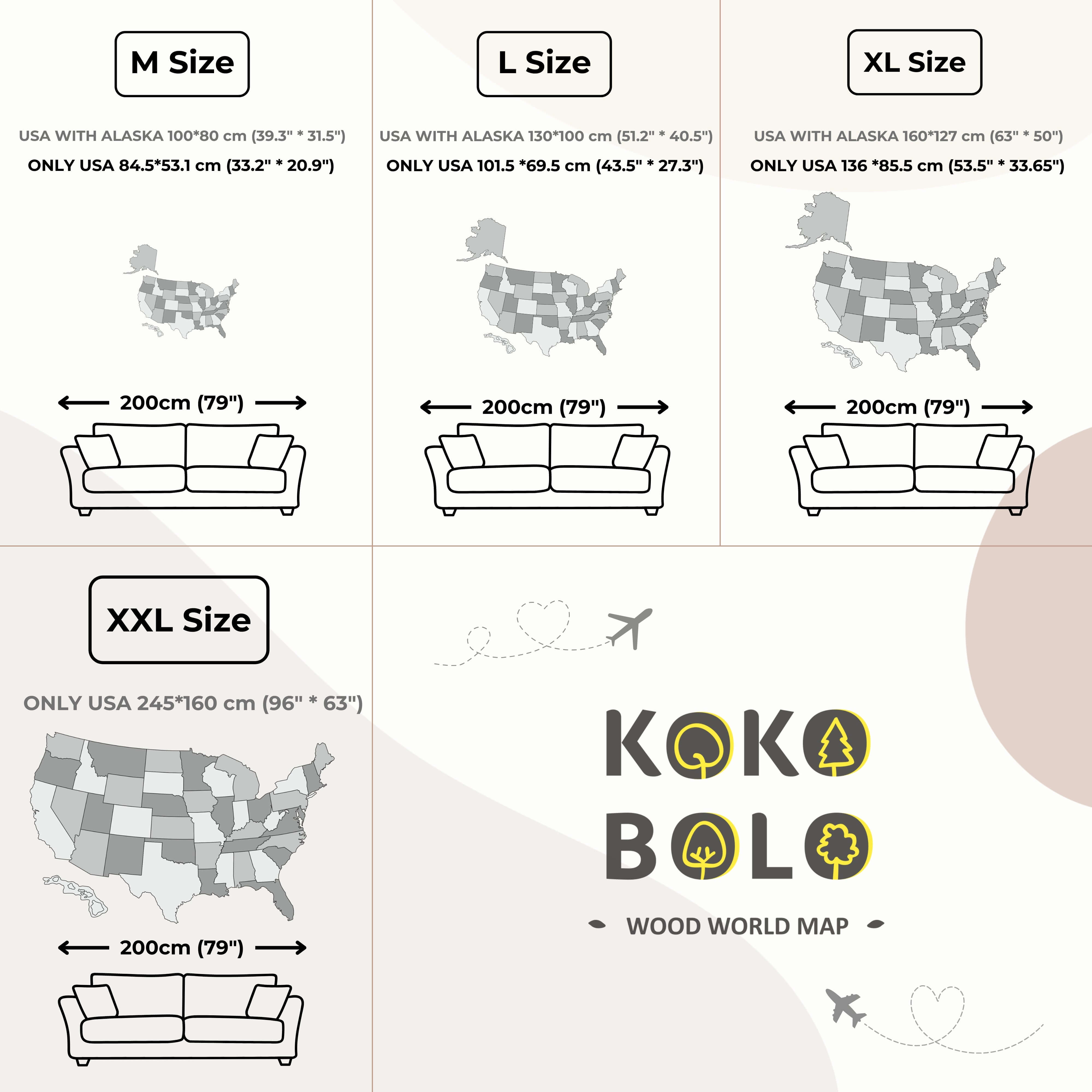 Wooden USAA map Size chart