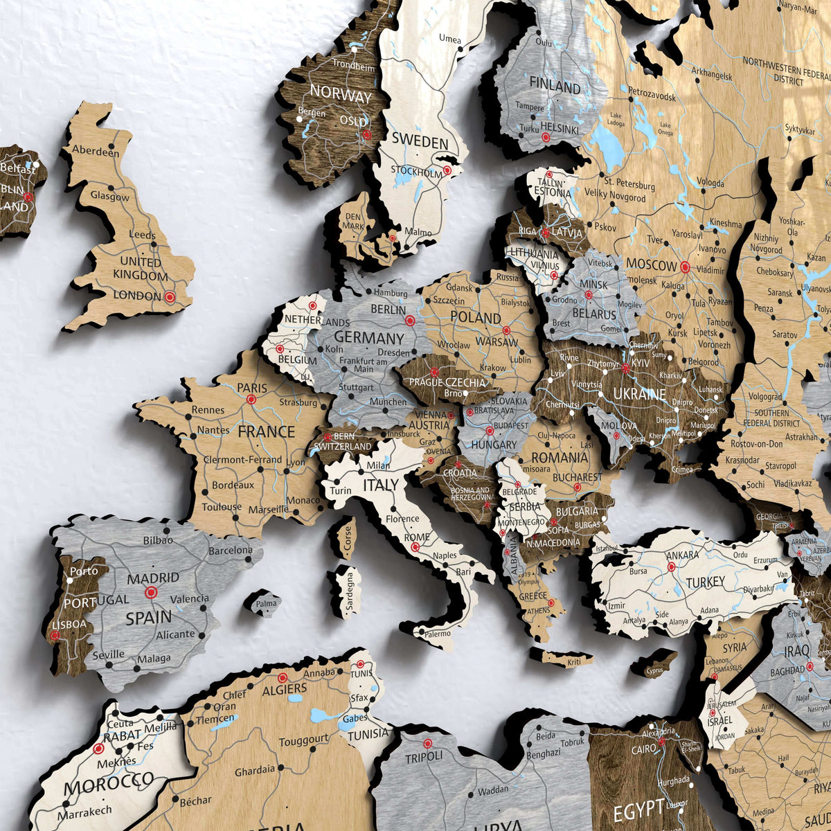 Wood World Map - Light Walnut for Home Decor