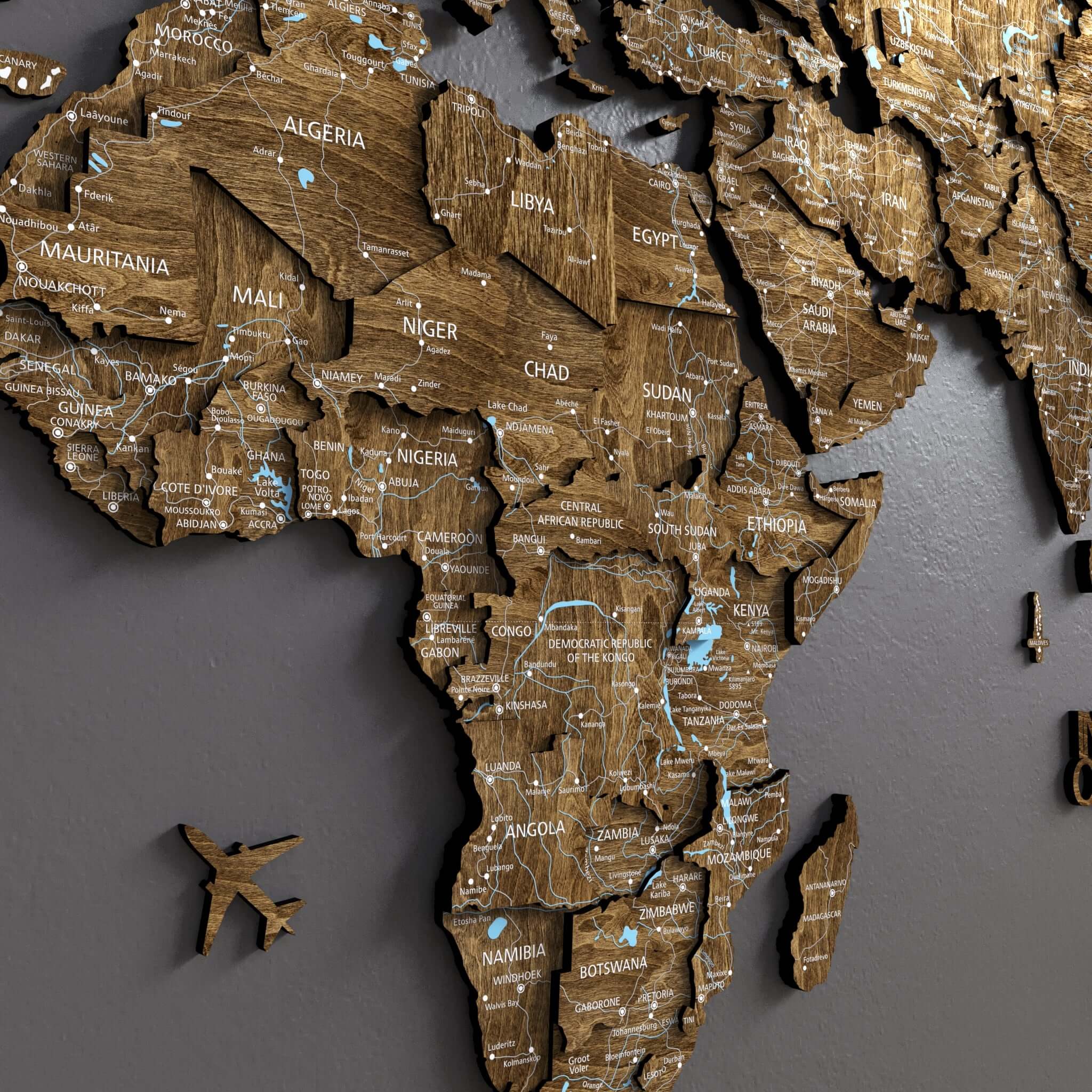 3D Wood Warld Map 14 Mサイズ 3D LED / LUMINOUS Wooden World Map Cappuccino ‣ Order Now