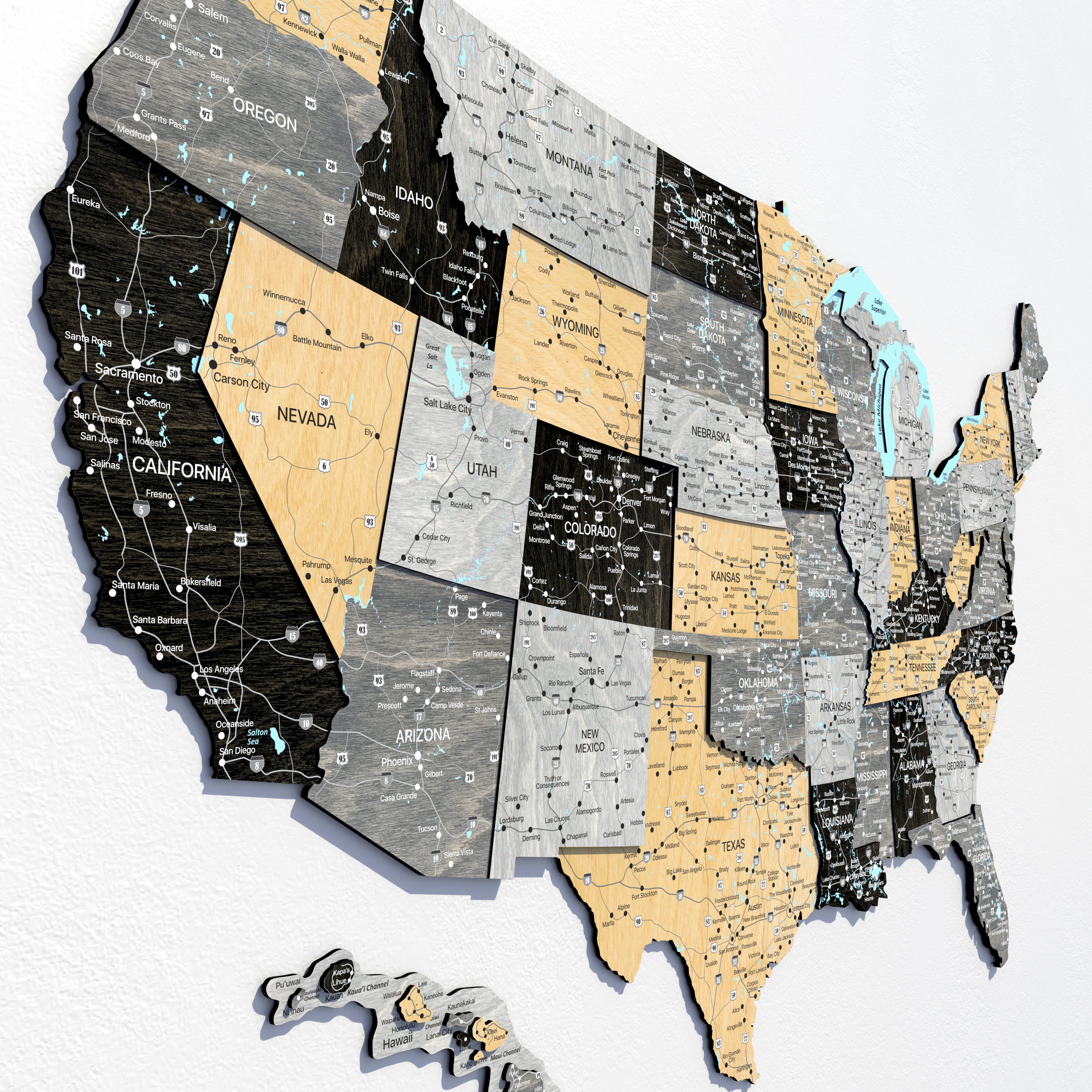 a map of the united states is shown on a wall