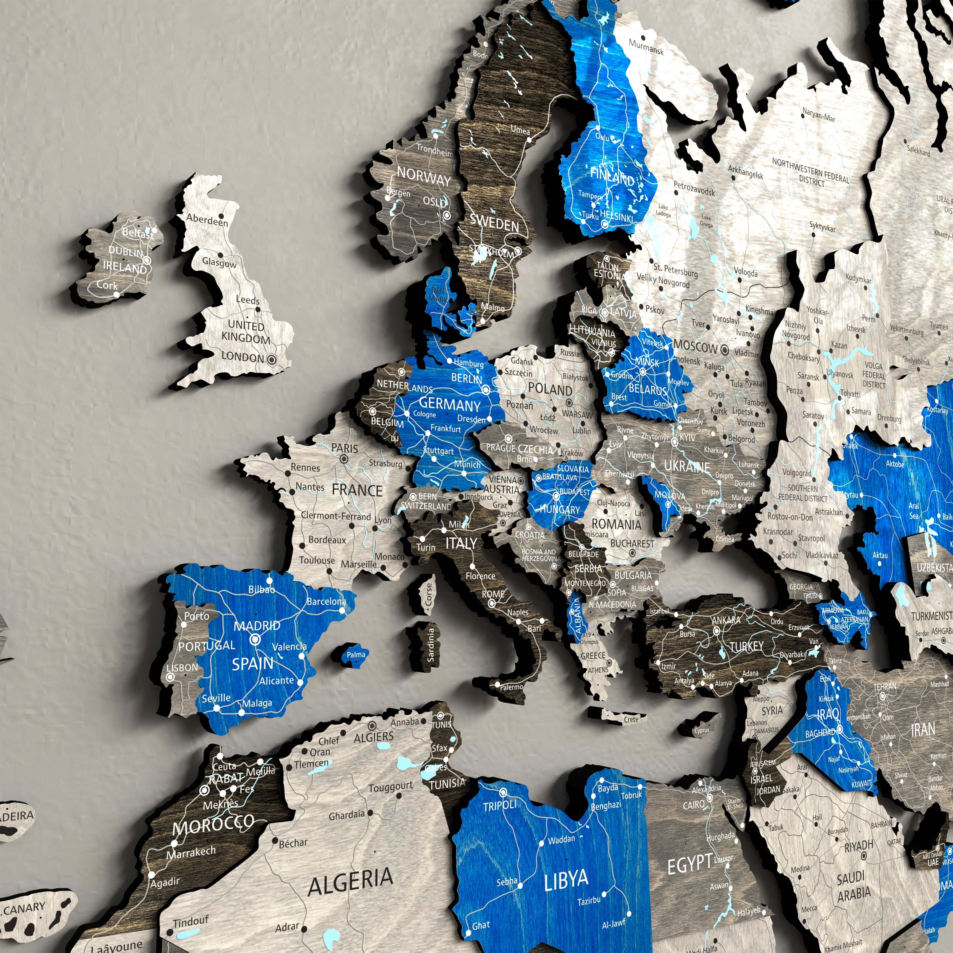 Wood World Map - Azure | Unique Art Decor